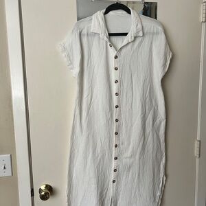 White cotton Button-Up Shirt Dress